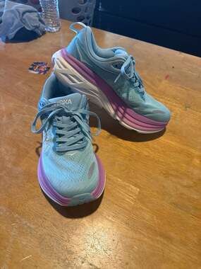 HOKA Women's Bondi 8 Running Shoes in Airy Blue/Sunlit Ocean Size 7.5B